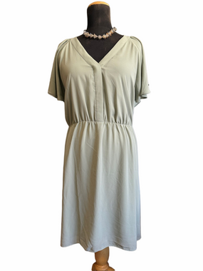 H&M Sage V-Neck Midi Dress with Flutter Sleeves